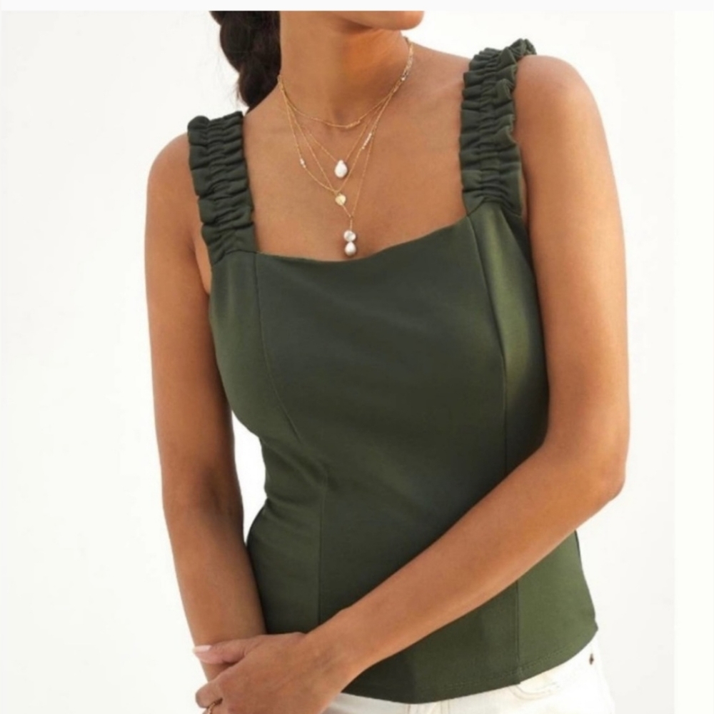 Anthropologie Porridge Ruffle Strap Square Neck Tank Top Anthropologie, …